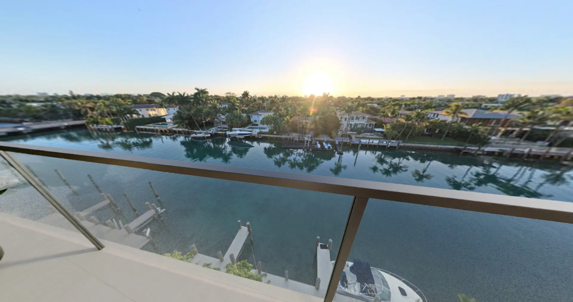 Living room opening to the waterfront terrace