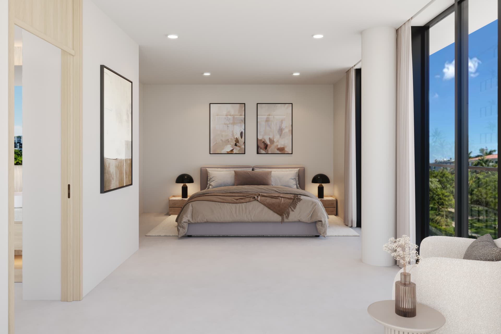 ola primary bedroom with floor-to-ceiling windows